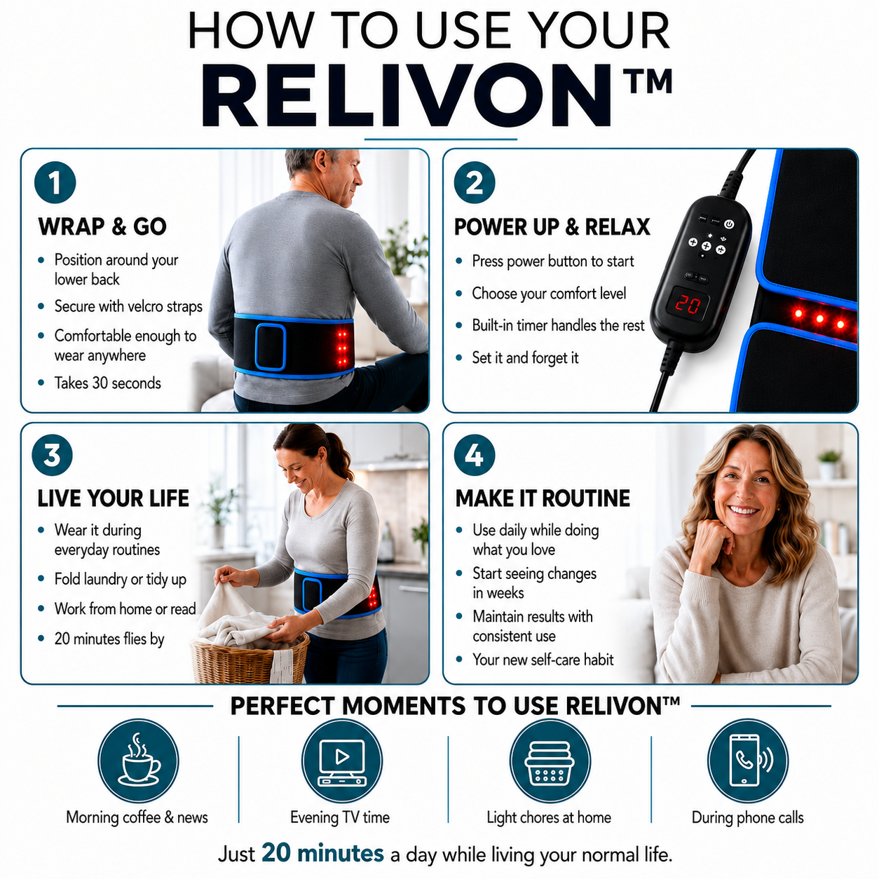 Relivon™ | Red Light Massage & Heat Therapy Belt with 3-Layer Relief Technology™